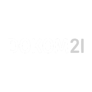 Schwarzer Hintergrund mit dem Schriftzug „DOKOM21“ in Großbuchstaben, wobei „DOKOM“ in Weiß und „21“ in Hellgrau dargestellt ist.